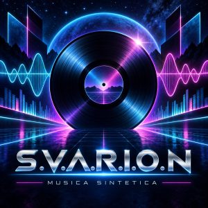 Copertina S.V.A.R.I.O.N Musica Sintetica con vinile e onde sonore neon